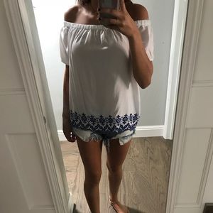 Old Navy blue and white off the shoulder top